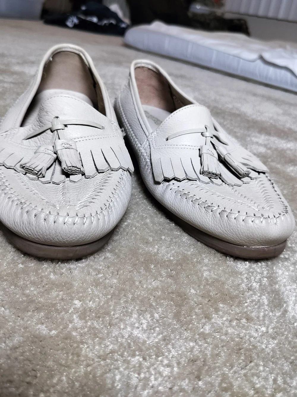 Dexter Tassel Fringe Slip-On Loafers in Light Beige